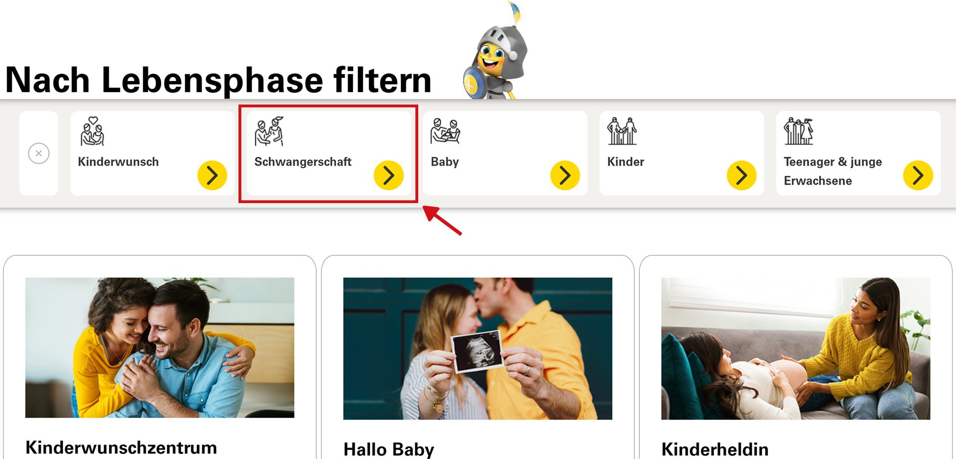 Screenshot bkkfamilyplus.de_Leistungsangebot_nach Lebensphase filtern